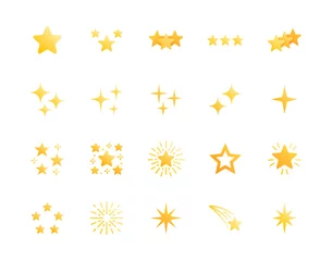 Fotobehang Stars flat glyph icons set. Starry night, falling star, firework, twinkle, glow, glitter burst vector illustrations. Gold yellow gradient signs for glossy material property. Silhouette pictogram © nadiinko