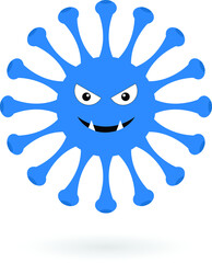 Blue covid monster. Coronavirus cartoon monster isolated on the white background.