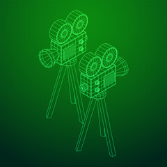 Polygonal camera projector. Movie time. Show film cinema festival concept.