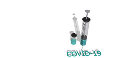 Vaccine investigation against Covid-19 Pandemic. Plastic medical syringe with needle and vaccine. Isolated with background. 3D rendering.