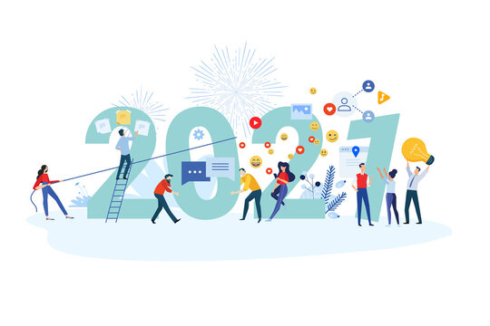 New Year 2021. Vector illustration concept for greeting card, website and mobile website banner, background, business presentation, social media banner, marketing material.