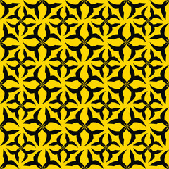 Abstract black patterns on a yellow background, seamless pattern, texture for design, vector illustration
