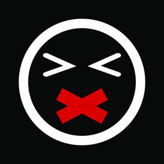 Freedom of speech round sign, red ribbon on face closes mouth, vector illustration