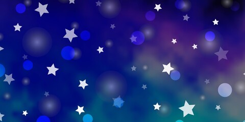 Dark Pink, Blue vector background with circles, stars.