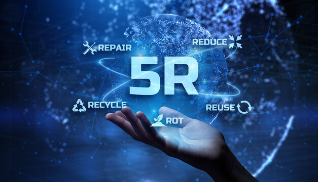 5R Green energy, Ecology nature lean concept. Reuse Refuse Recycle Reject Repair Reduce Rot.