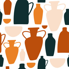 Seamless pattern with hand drawn abstract vases. Abstract print.