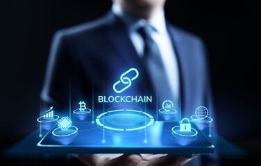 Blockchain Cryptocurrency FInancial technology concept on screen.