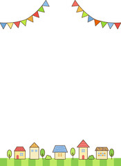 街並み　住居　夏　ガーランド　縦　背景素材