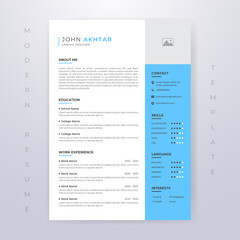 Blue Editable Modern Resume CV Template. Minimalist Style. Vector Premium