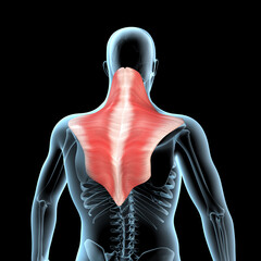3d Illustration of the Trapezius Muscles Anatomical Position on Xray Body - obrazy, fototapety, plakaty