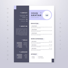 Dark Blue Editable Modern Resume CV Template. Minimalist Style. Vector Premium