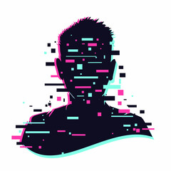 Anonymous vector icon. Incognito sign. Privacy concept. Human head with glitch face. Personal data security illustration. Gamer profile avatar.
