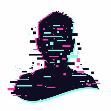 Anonymous Vector Icon. Incognito Sign. Privacy Concept. Human Head With Glitch Face. Personal Data Security Illustration. Gamer Profile Avatar.