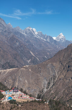 View over the Temboche monastery complex in the Khumbu region