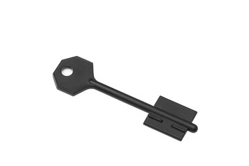 Plastic black key isolated on white background