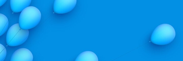 Blue balloons with threads on blue background.