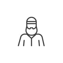 Muslim man line icon. linear style sign for mobile concept and web design. Bearded man in islamic hat outline vector icon. Symbol, logo illustration. Vector graphics