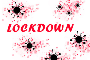 LOCKDOWN mit Icon, Symbol oder Logo eines Corona Virus als Illustration auf weißem Hintergrund