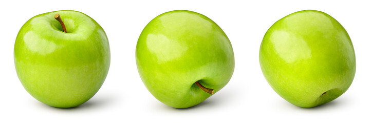Green apple set isolate. Apples on white background. Green apple collection. Clipping path.