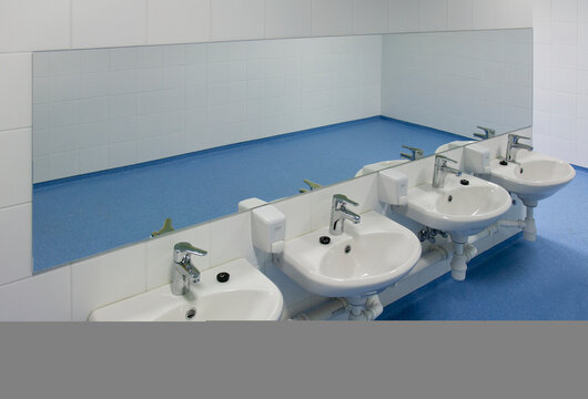 Kindergarten School Sinks, at a low level for childrens use. 