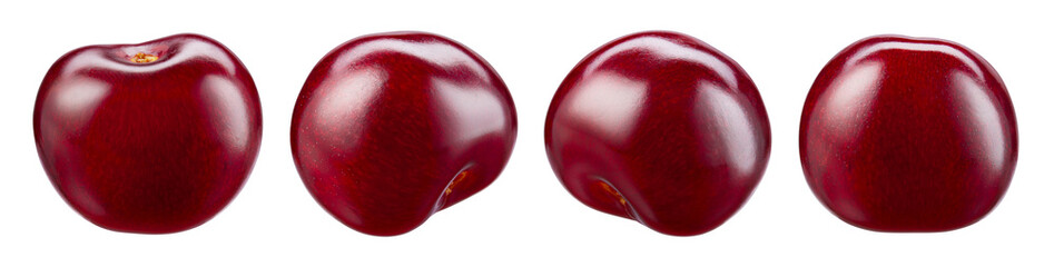 Cherry isolated. Sour cherry. Cherries on white background. Sour cherries on white. Cherry set with clipping path.  Full depth of field.