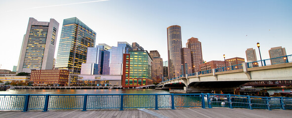Amazing sunset skyline of Boston, Massachusetts
