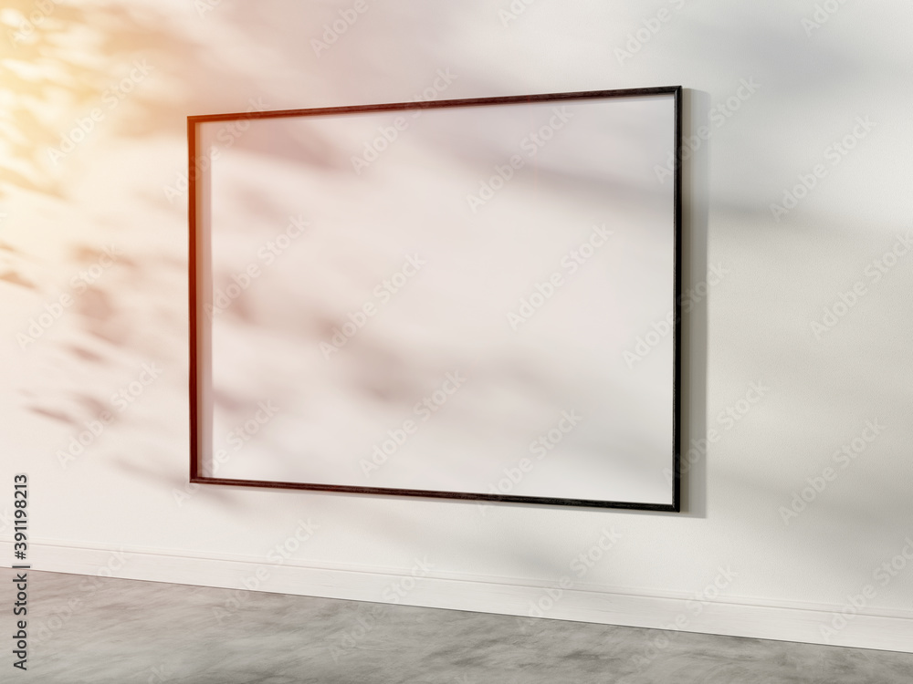 Poster black frame hanging in bright interior mockup. template of a picture framed on a wall 3d rendering