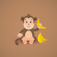 Cute monkey - simple and cute character design. Animals for kids. Vector art.