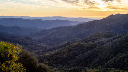 Fototapeta premium Colorful sunset light in Spanish Montseny Mountain in autumn time