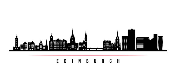 Naklejka premium Edinburgh skyline horizontal banner. Black and white silhouette of Edinburgh City, Scotland. Vector template for your design.