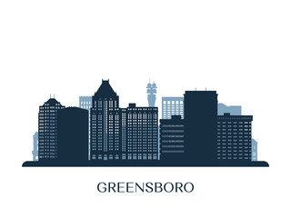 Greensboro, North Carolina skyline, monochrome silhouette. Vector illustration.