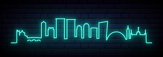 Blue neon skyline of Honolulu. Bright Honolulu City long banner. Vector illustration.