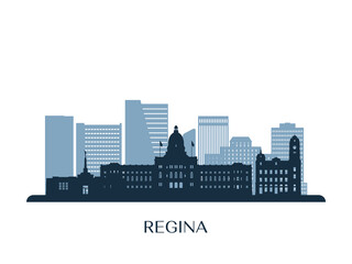 Regina skyline, monochrome silhouette. Vector illustration.
