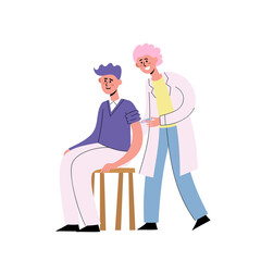 Vector illustration of doctor giving shot of vaccine or insulin