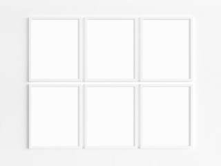 Mockup of six 8x10 white frames with portrait orientation