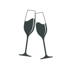 Clink glasses champagne graphic icon. Cheers with two champagne glasses sign isolated on white background. Vector illustration