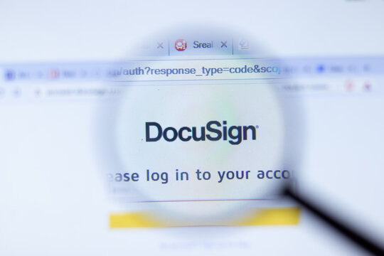 New York, USA - 29 September 2020: DocuSign docusign.net company website with logo close up, Illustrative Editorial