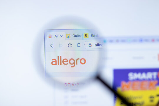 New York, USA - 29 September 2020: Allegro allegro.pl company website with logo close up, Illustrative Editorial