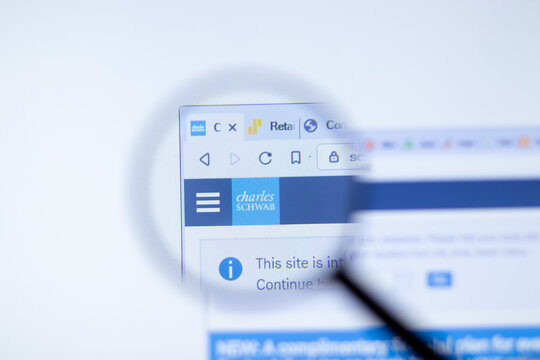 New York, USA - 29 September 2020: Charles Schwab schwab.com company website with logo close up, Illustrative Editorial