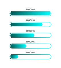 Obraz premium Load bar progress. Status of download. Icons of web loaders. UI for upload on computer. Blue template for internet page, application and software. Digital design elements for speed and time. Vector