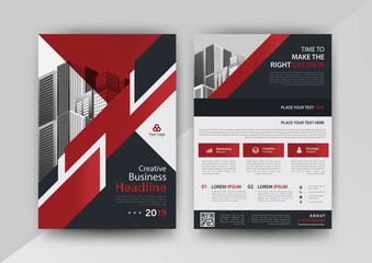 Business abstract vector template for Brochure, Annual Report, Magazine, Poster, Corporate Presentation, Portfolio, Flyer 
with red and black color size A4, Front and back