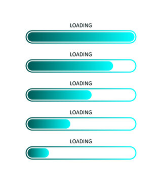 Load bar progress. Status of download. Icons of web loaders. UI for upload on computer. Blue template for internet page, application and software. Digital design elements for speed and time. Vector