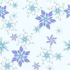 Christmas background with blue snowflakes. Vector Christmas seamless pattern, snow blizzard.