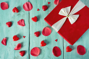 St. Valentine's day decorations on turquoise surface