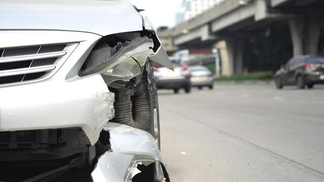 Car crash accident damaged on the road car crash accident on street in the city road, damaged automobiles.