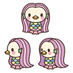 日本の妖怪「アマビエ」-疫病退散の伝説の妖怪-かわいいキャラクターイラスト-Japanese youkai 