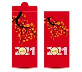 Envelopes for Happy chinese new year and luna new year 2021, year of the Ox