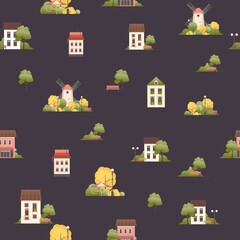 seamless pattern small houses two floors