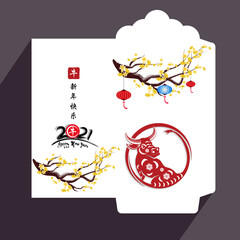 Envelopes for Happy chinese new year and luna new year 2021, year of the Ox