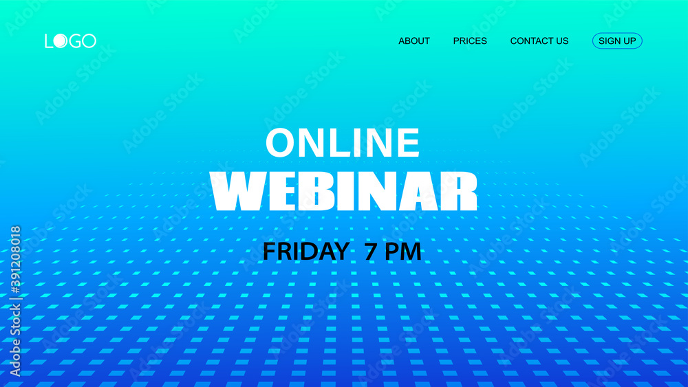 Sticker webinar vector template. abstract blue halftone dotted minimal background. mock up for busines confe